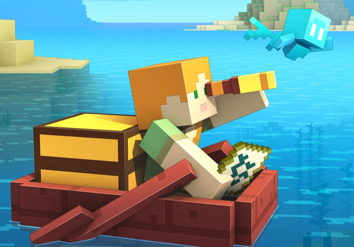Alex scouting islands from a boat with a spyglass